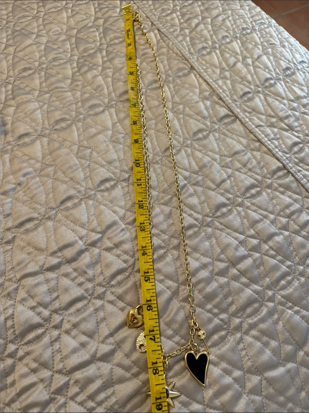 J. Crew Gold Chain Necklace with Black Heart and Star Charms